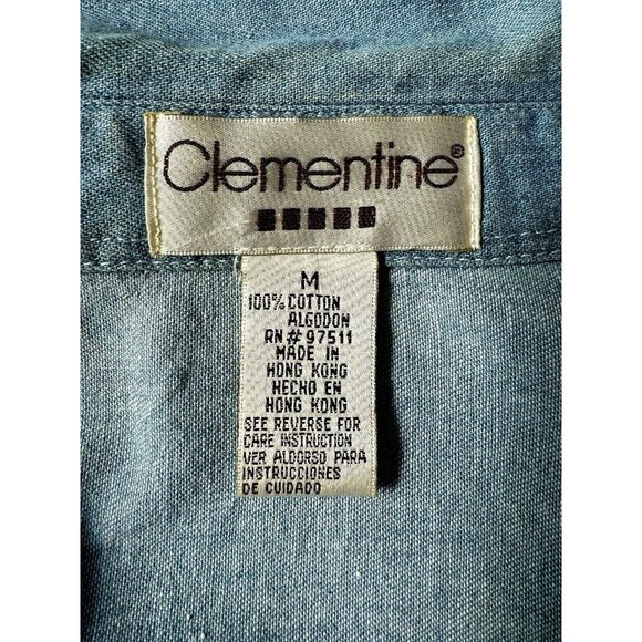 Clementine Vintage Woman's Blue Denim Button Down Shirt Size Medium Long sleeve - Picture 2 of 11